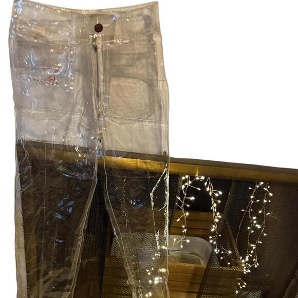 Parisienne Clear Vinyl Overlay Jeans Small Red Embroidered Logo Y2K Pants - Picture 3 of 8